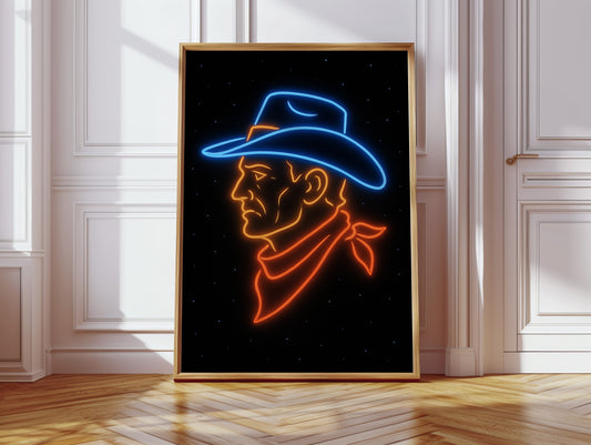 Neon Cowboy in the Starry Night
