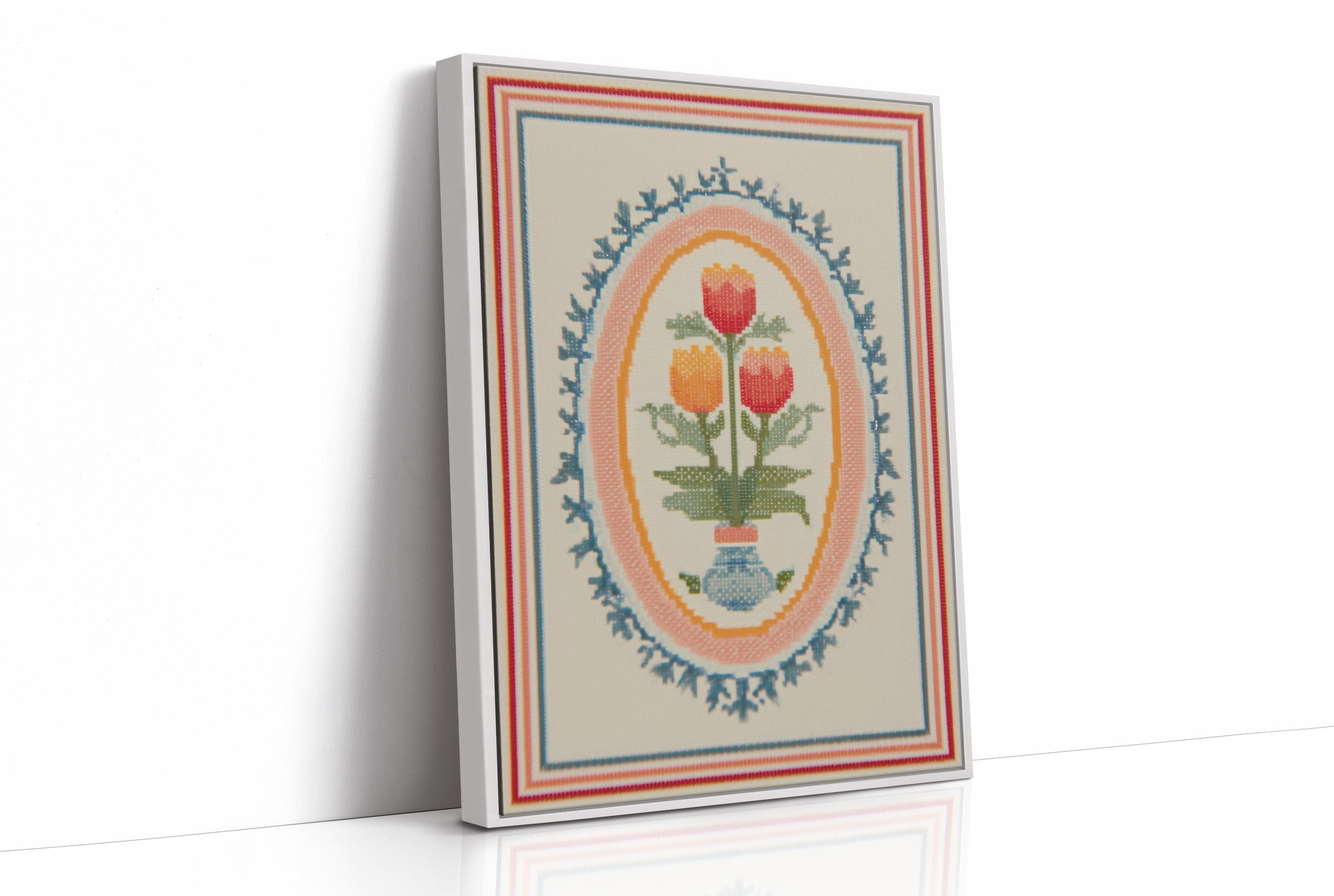 Tulip Trio in Cross-Stitch Medallion