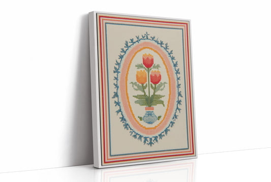Tulip Trio in Cross-Stitch Medallion