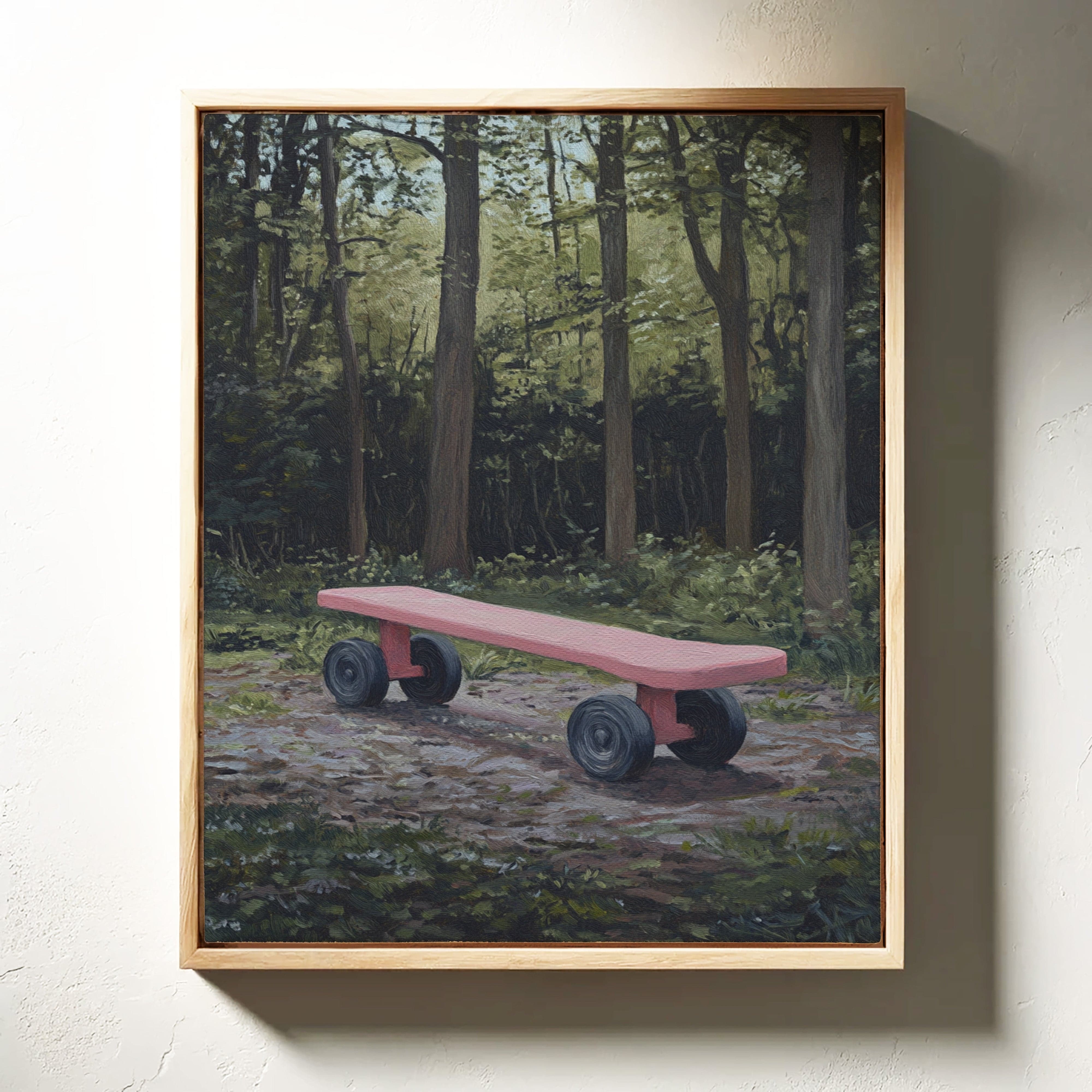 Pink Bench Waits In Forest Shade