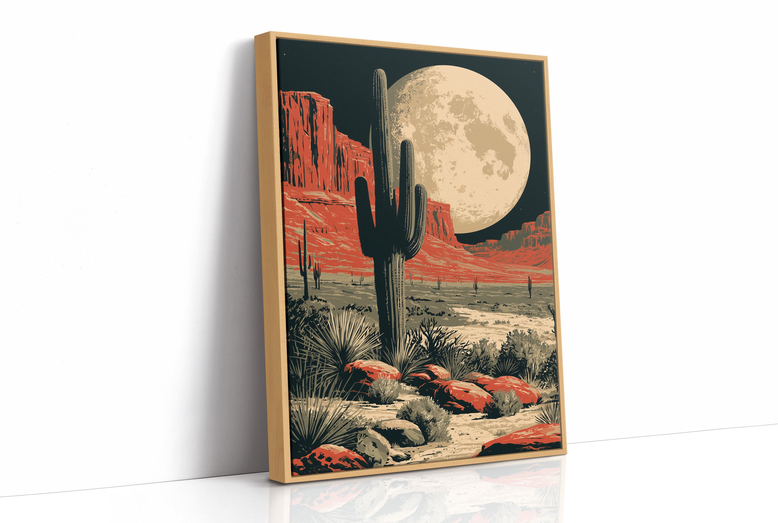 Desert Moon — Red Rock Saguaro Screenprint