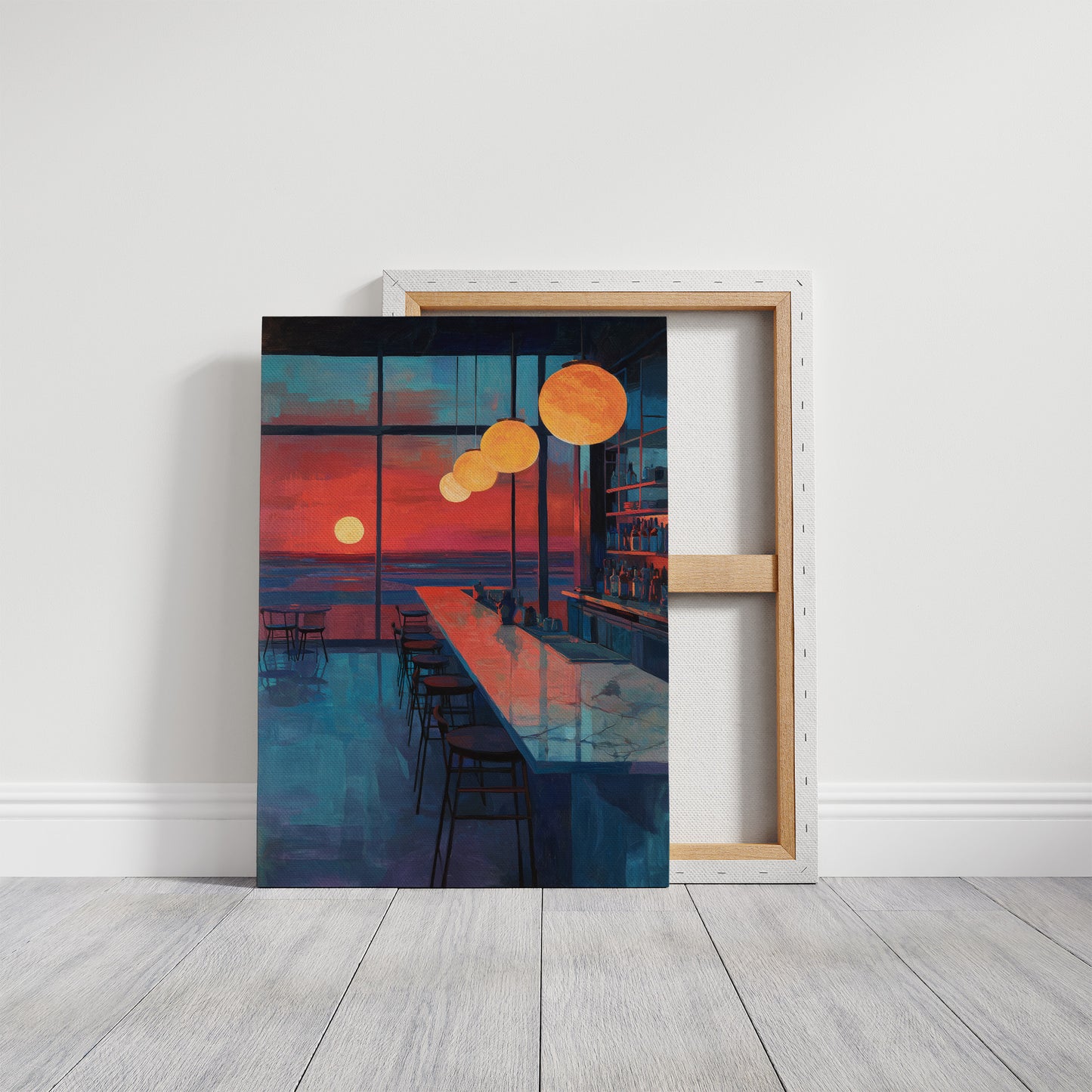 Lanterns Float Above Empty Barstools