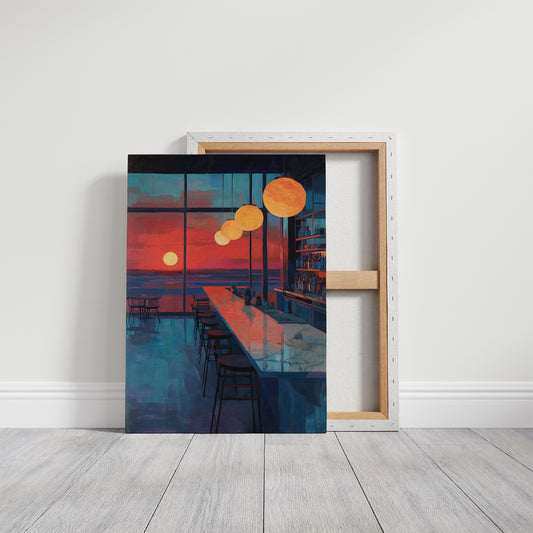 Lanterns Float Above Empty Barstools