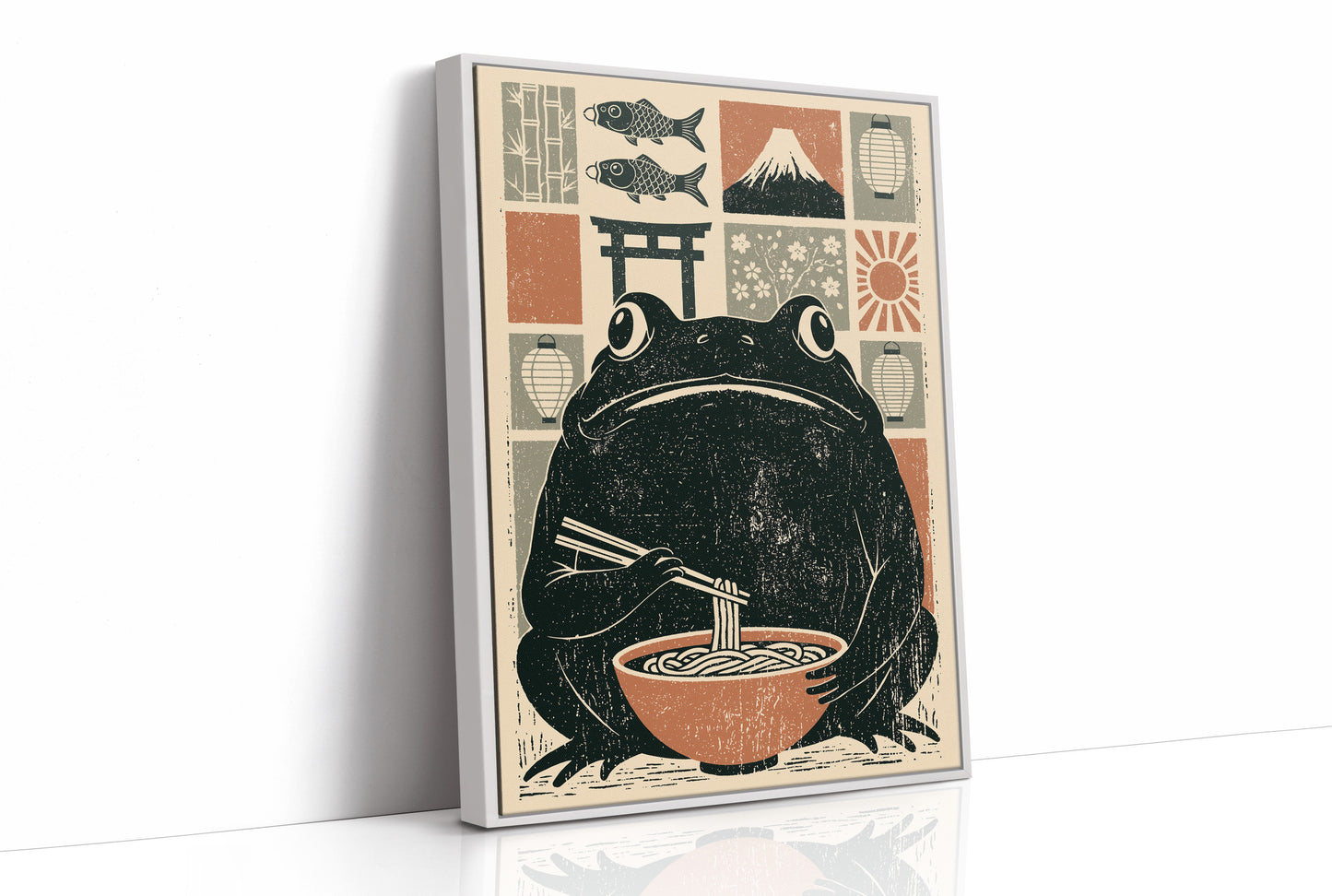 Ramen Toad: A Woodblock Frog's Feast