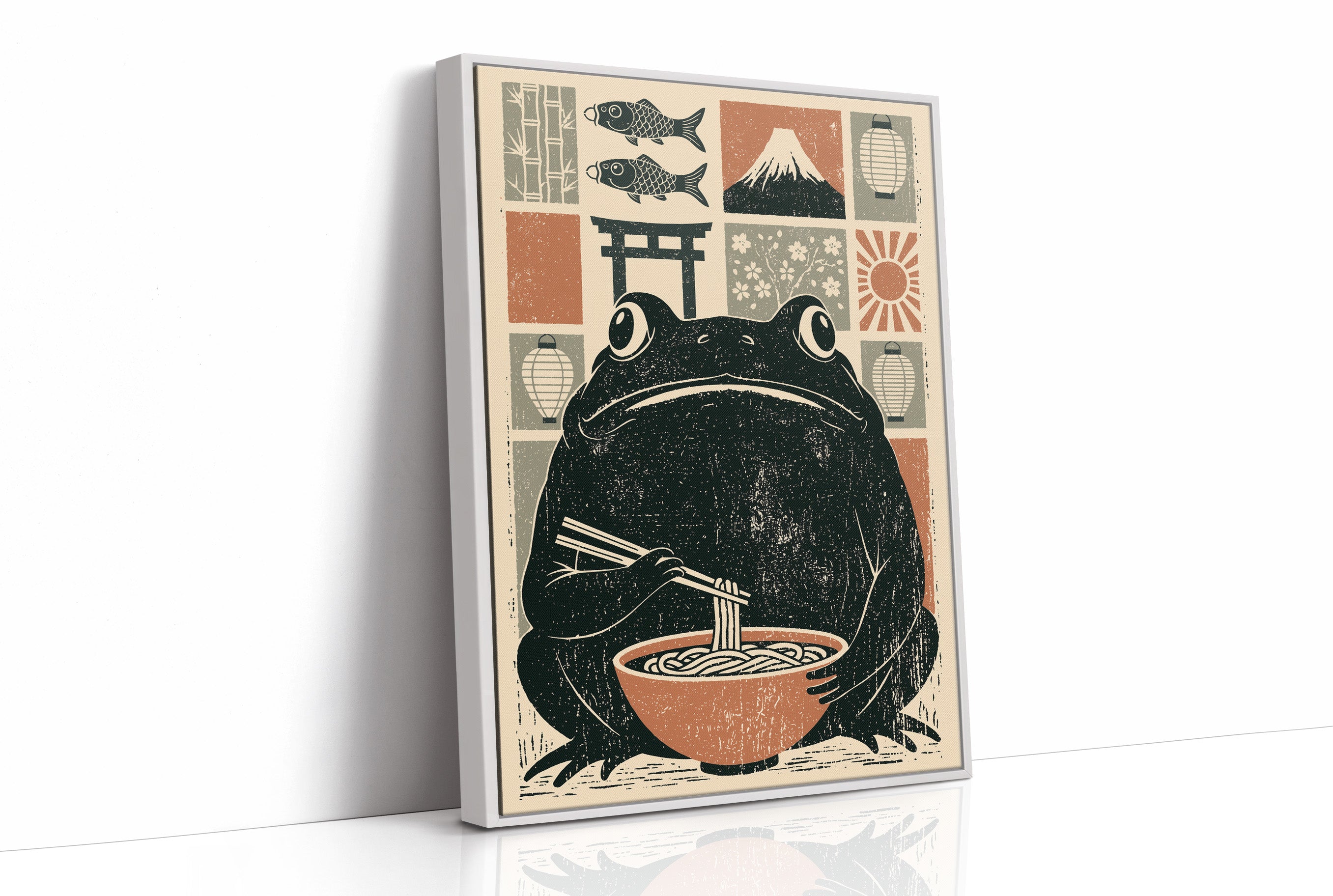 Ramen Toad: A Woodblock Frog's Feast