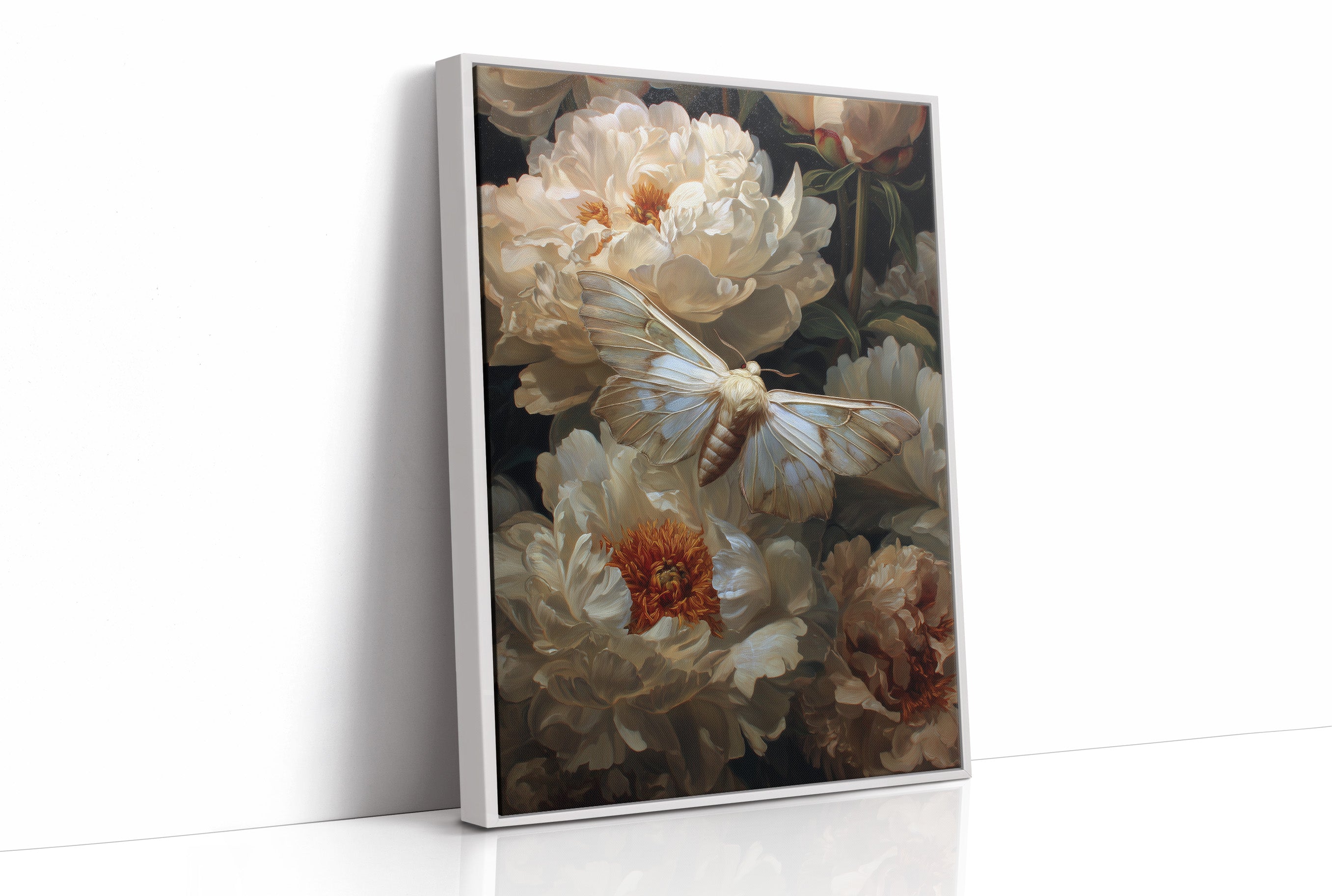 Moth Dances Among Ivory Blooms