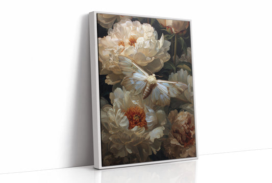 Moth Dances Among Ivory Blooms