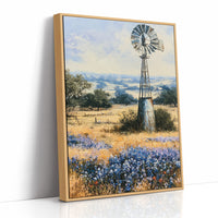 Windmill and Bluebonnets — Midday Hill Country Oil Print