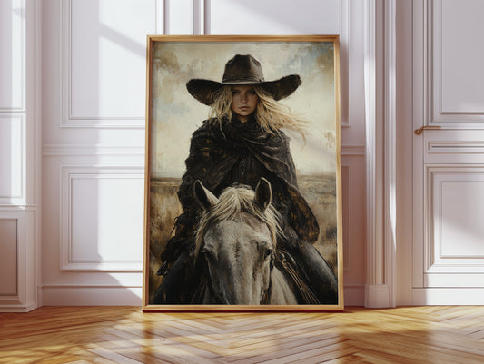 Rider in Black on White Horse
