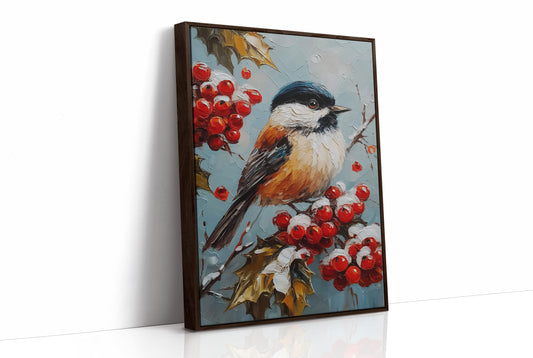 Winter Songbird Among Holly Berries