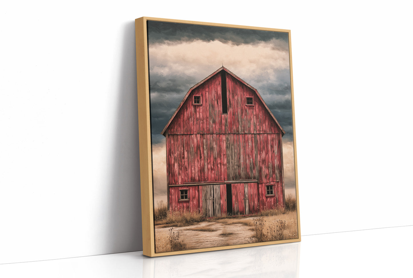 The Red Barn — Stormy Prairie Oil Painting
