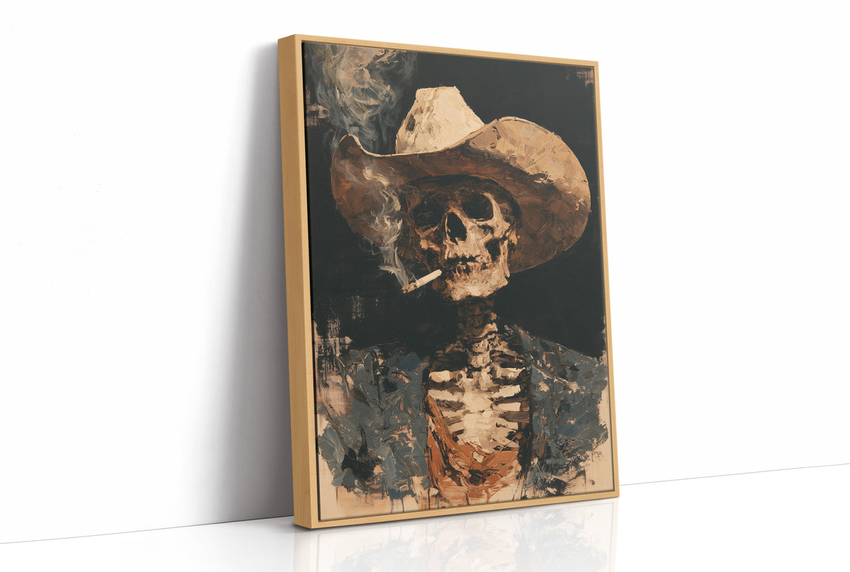 Skeleton Cowboy Enjoys His Last Cigarette