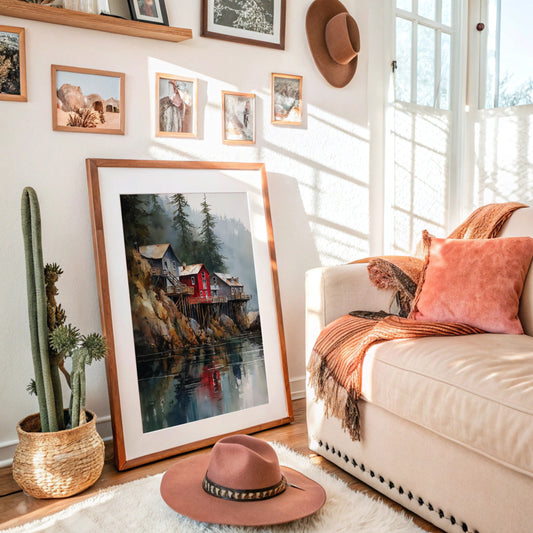 Red Houses Float Above Still Waters