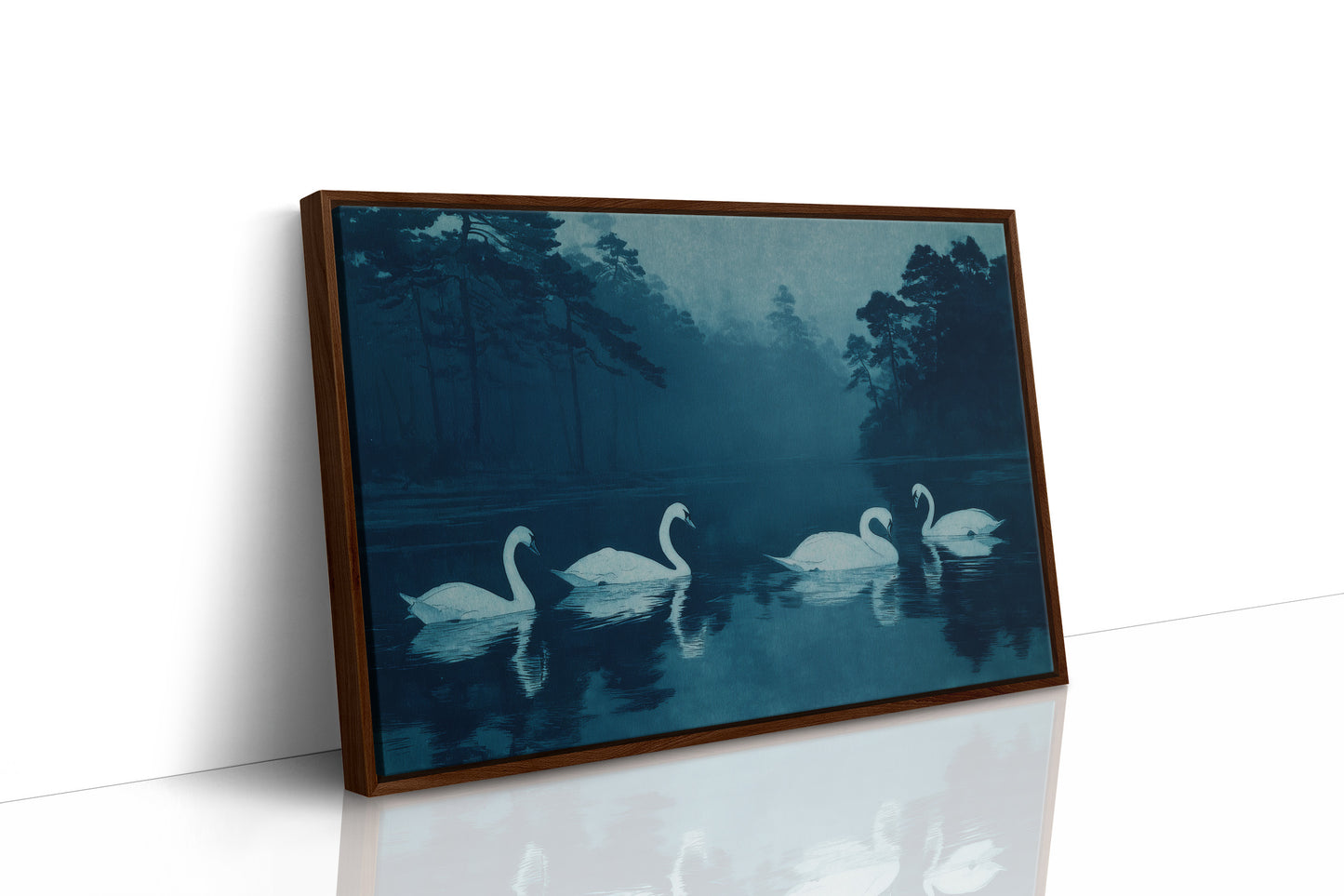 Swans Beneath the Midnight Mist