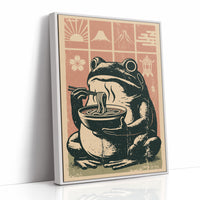 Steamy Ramen Toad: A Woodblock Frog's Slurp