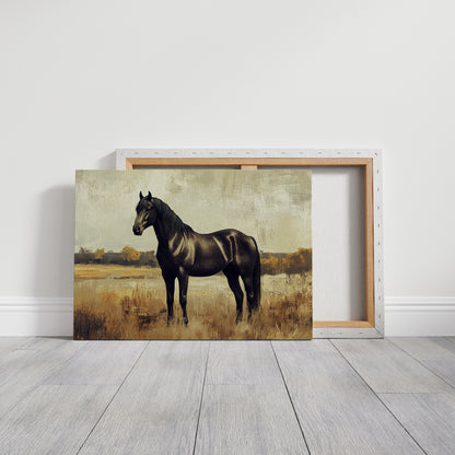 Majestic Black Stallion – Rustic Western Horse Wall Art Print