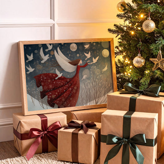 Winter Doves Follow Moonlit Dreams