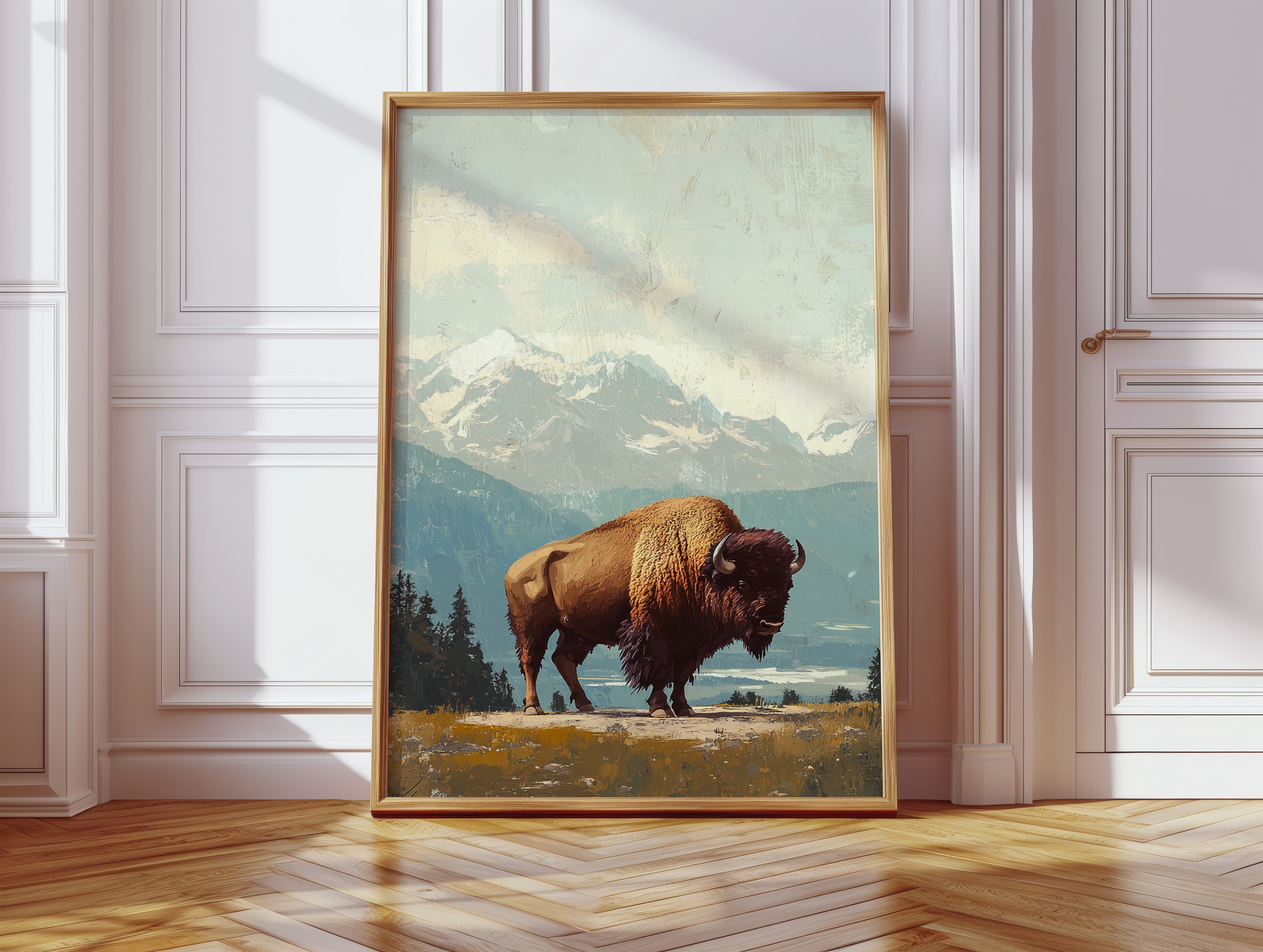 Bison Beneath the Mountain Sky