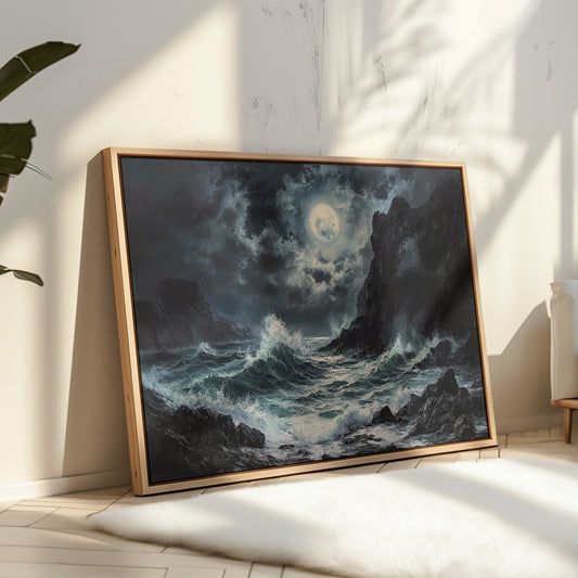 Moonlit Waves Break Against Cliffs