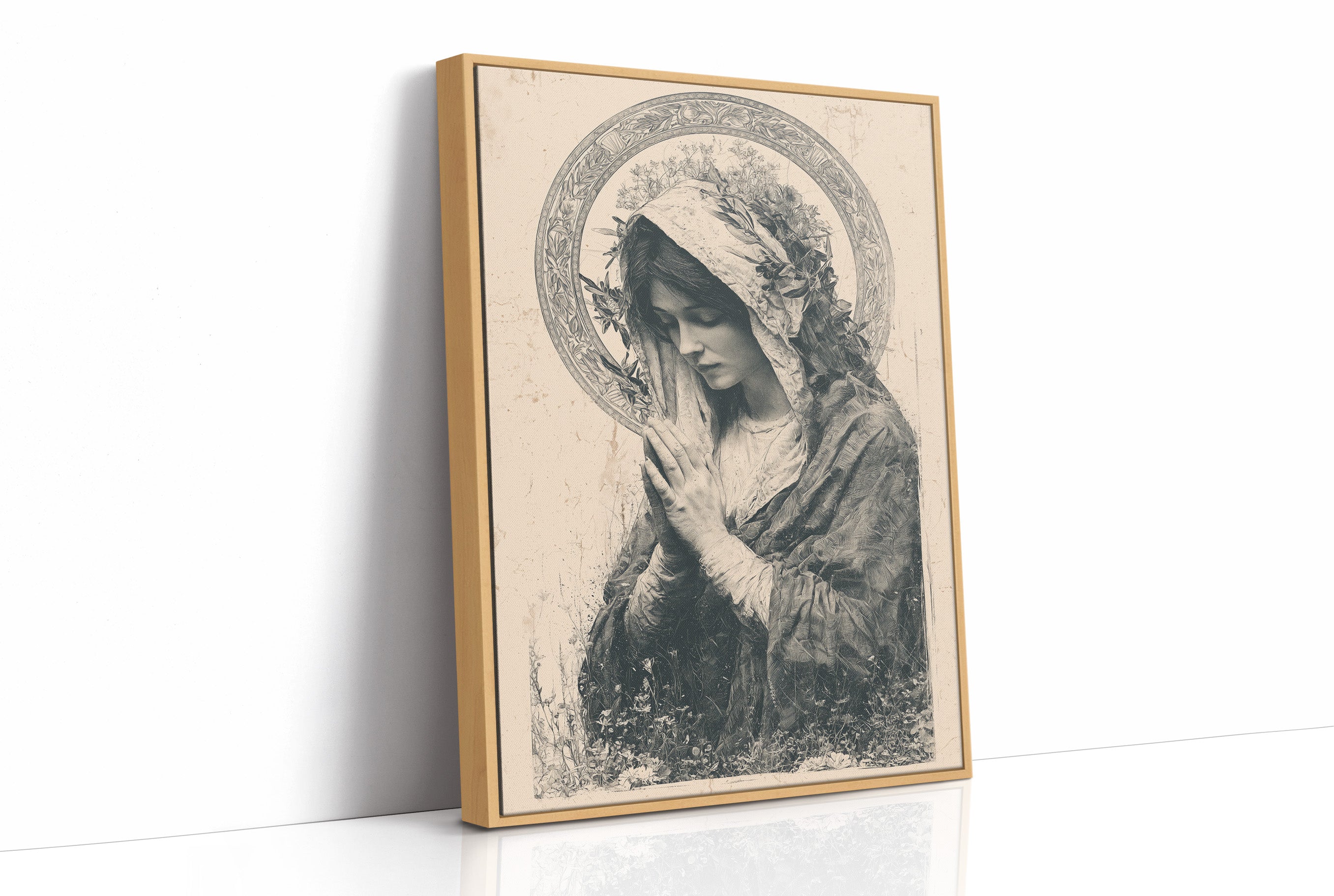 Madonna in Wildflowers — Devotional Engraving Print