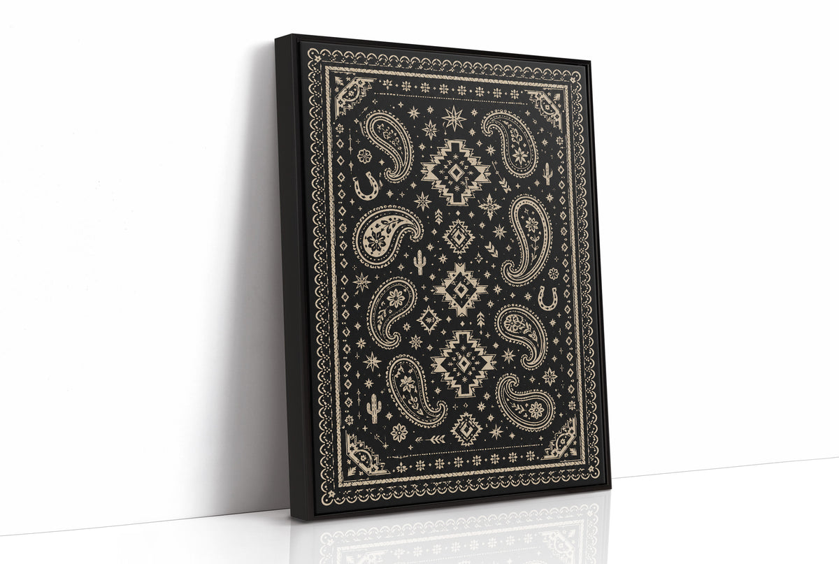 Black and Cream Western Paisley Bandana