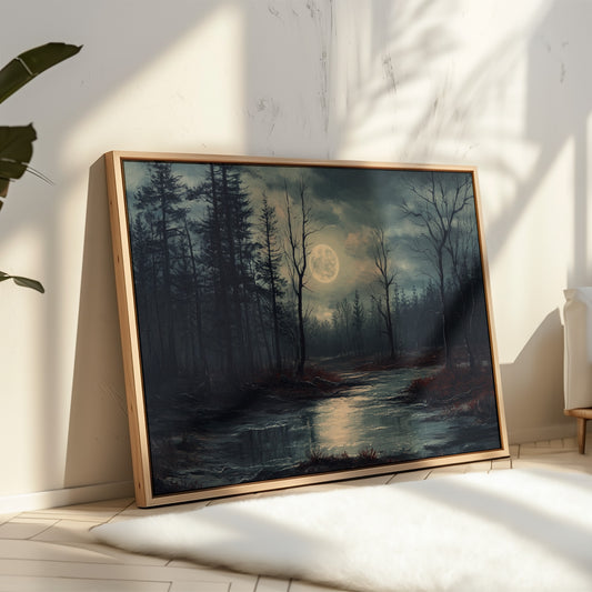 Moonlit Waters Through Winter Woods