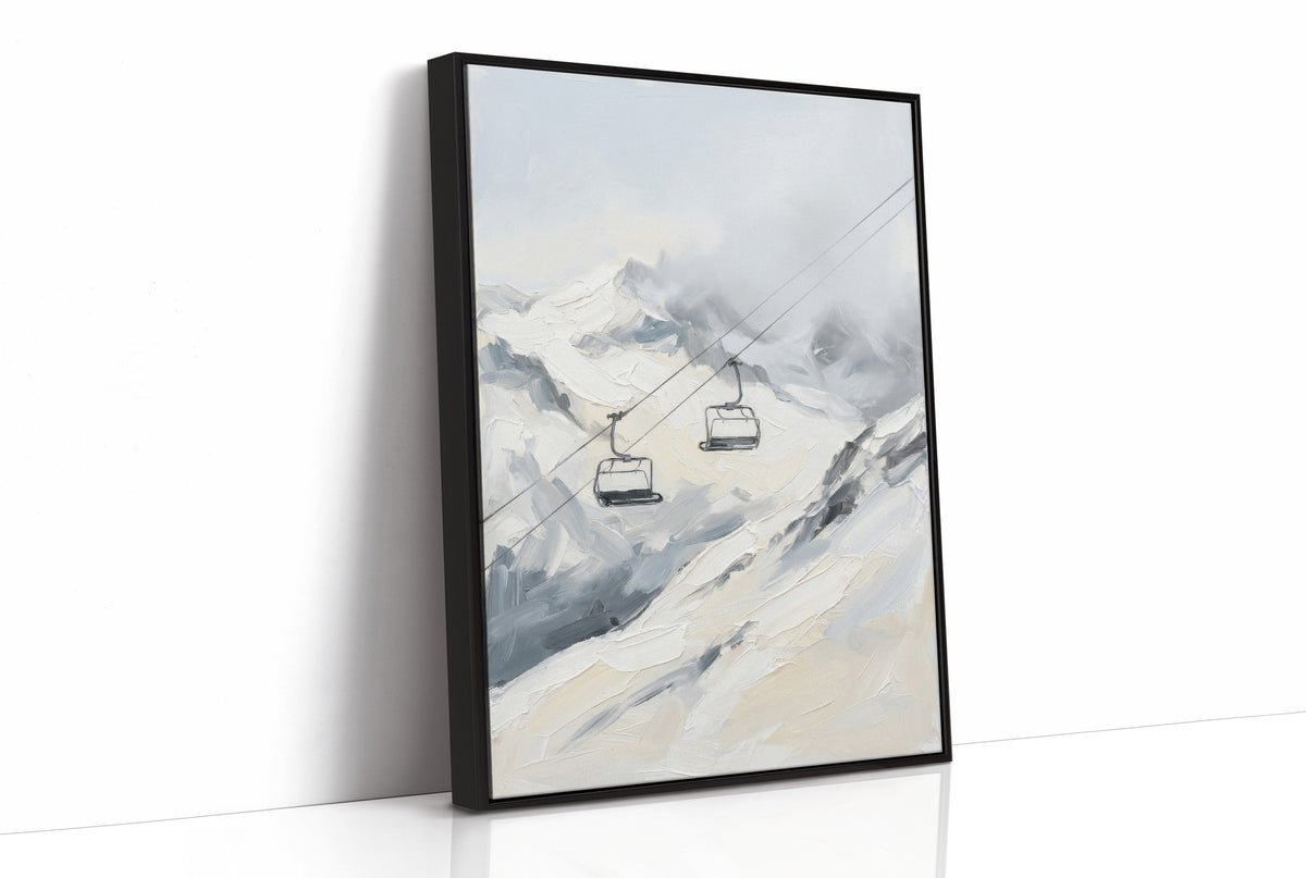 Two Chairlifts Over Snowy Peaks