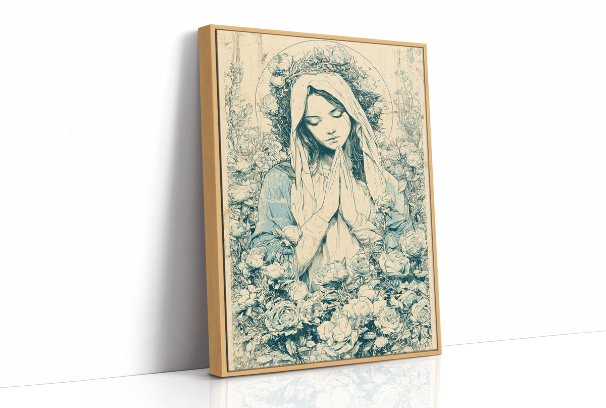 Madonna in Roses — Blue Wash Devotional Engraving