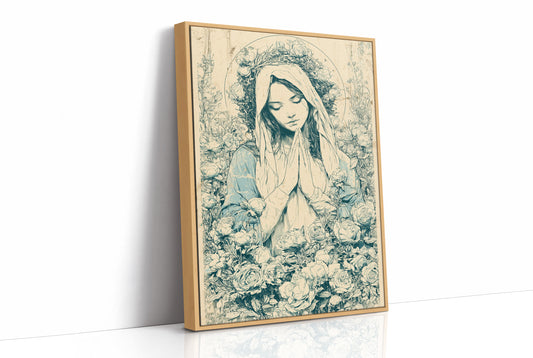Madonna in Roses — Blue Wash Devotional Engraving