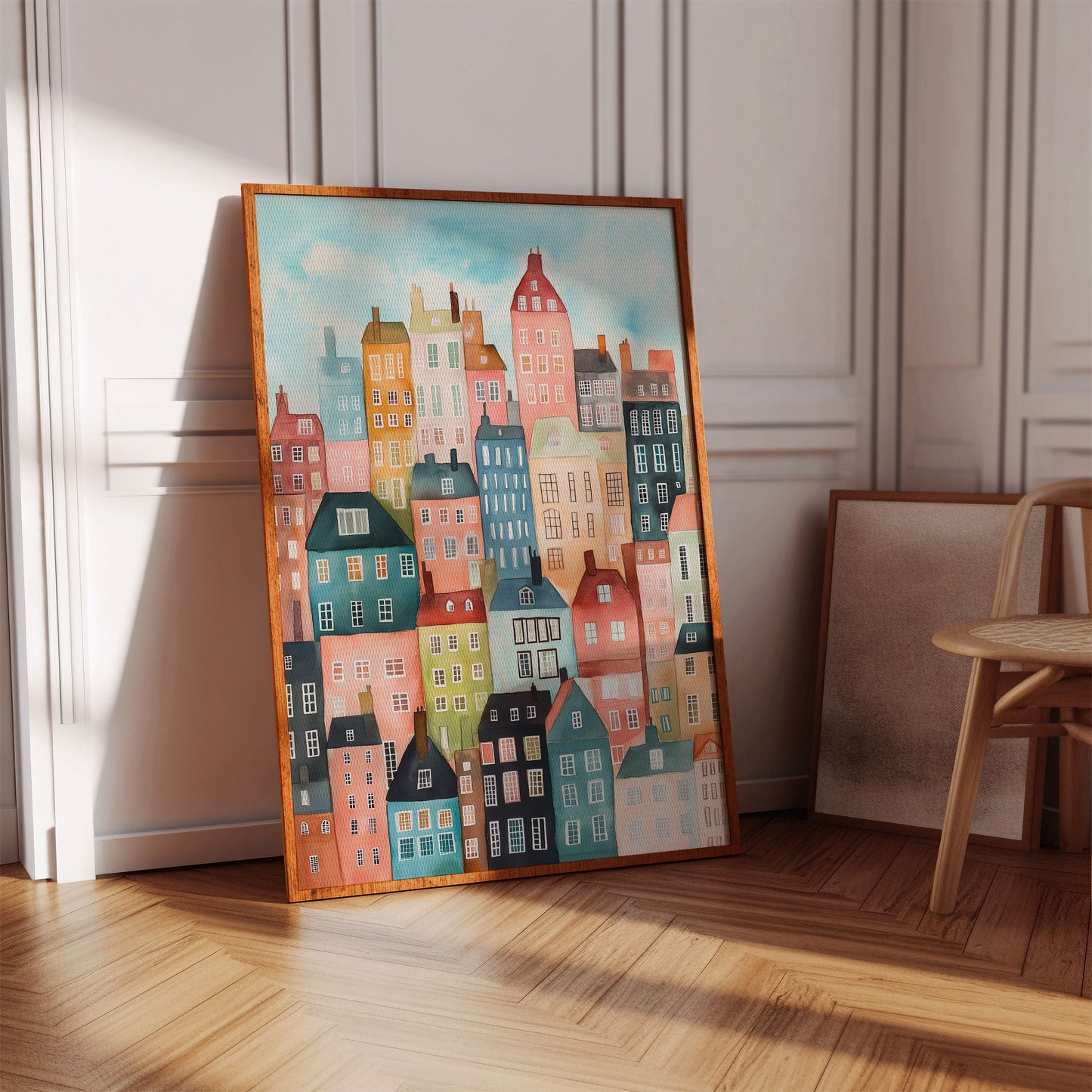 Colorful City Rowhouses Watercolor Print