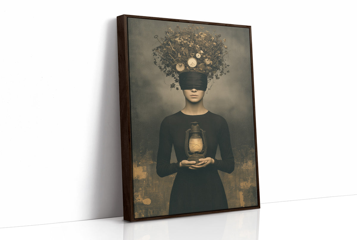 Blindfolded Time: Woman with a Glowing Lantern