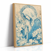 Madonna in Lilies — Cobalt Blue Devotional Engraving