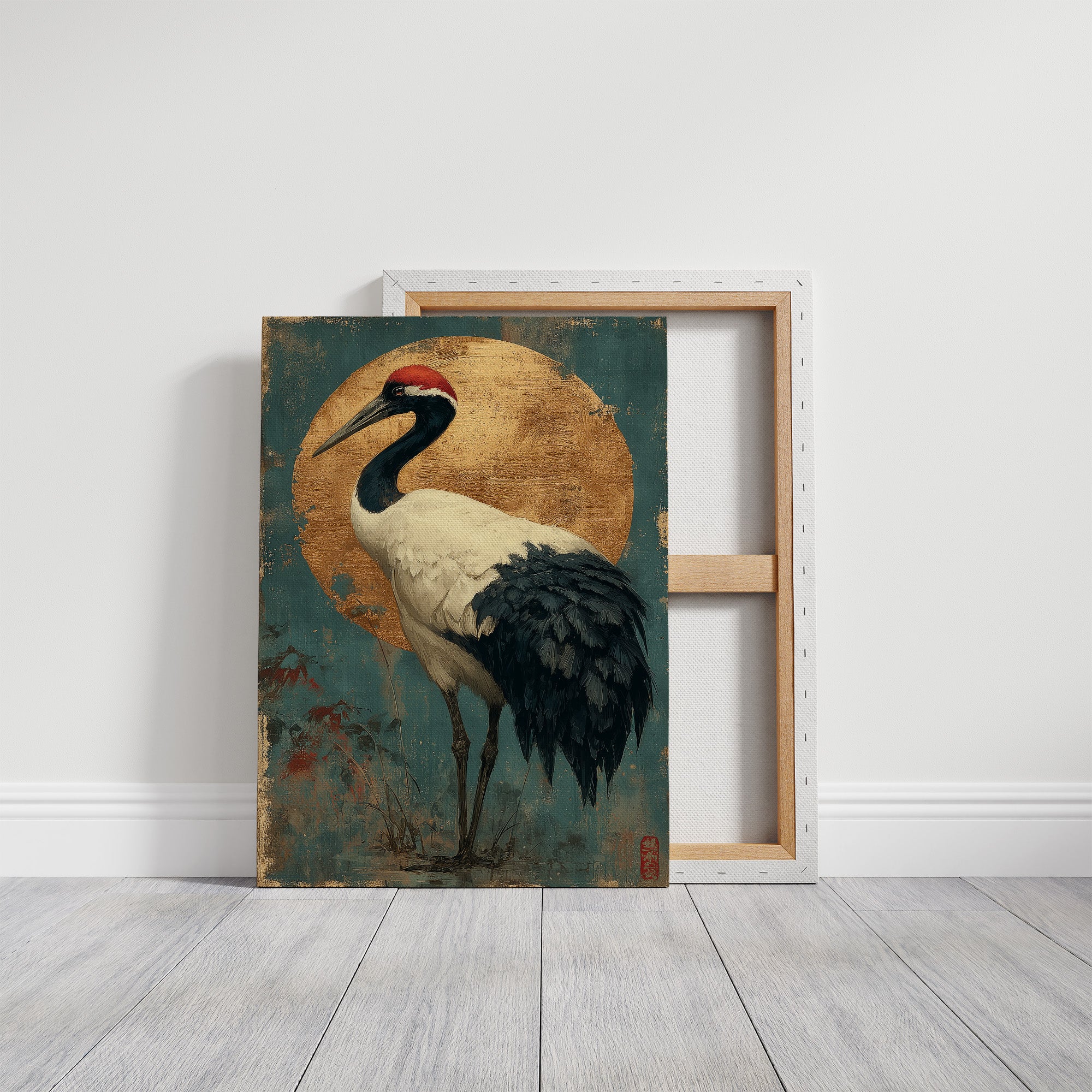 Noble Crane Against Golden Moon