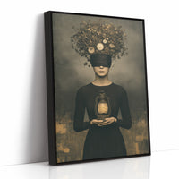 Blindfolded Time: Woman with a Glowing Lantern