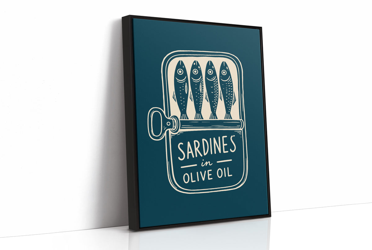 Sardines in Olive Oil — Teal Woodcut Tin Print