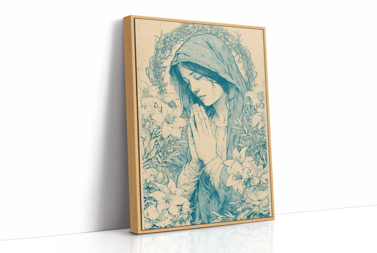 Madonna in Lilies — Teal Wash Devotional Portrait