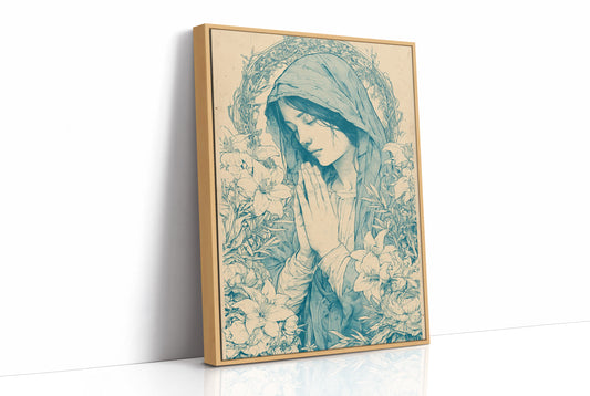 Madonna in Lilies — Teal Wash Devotional Portrait
