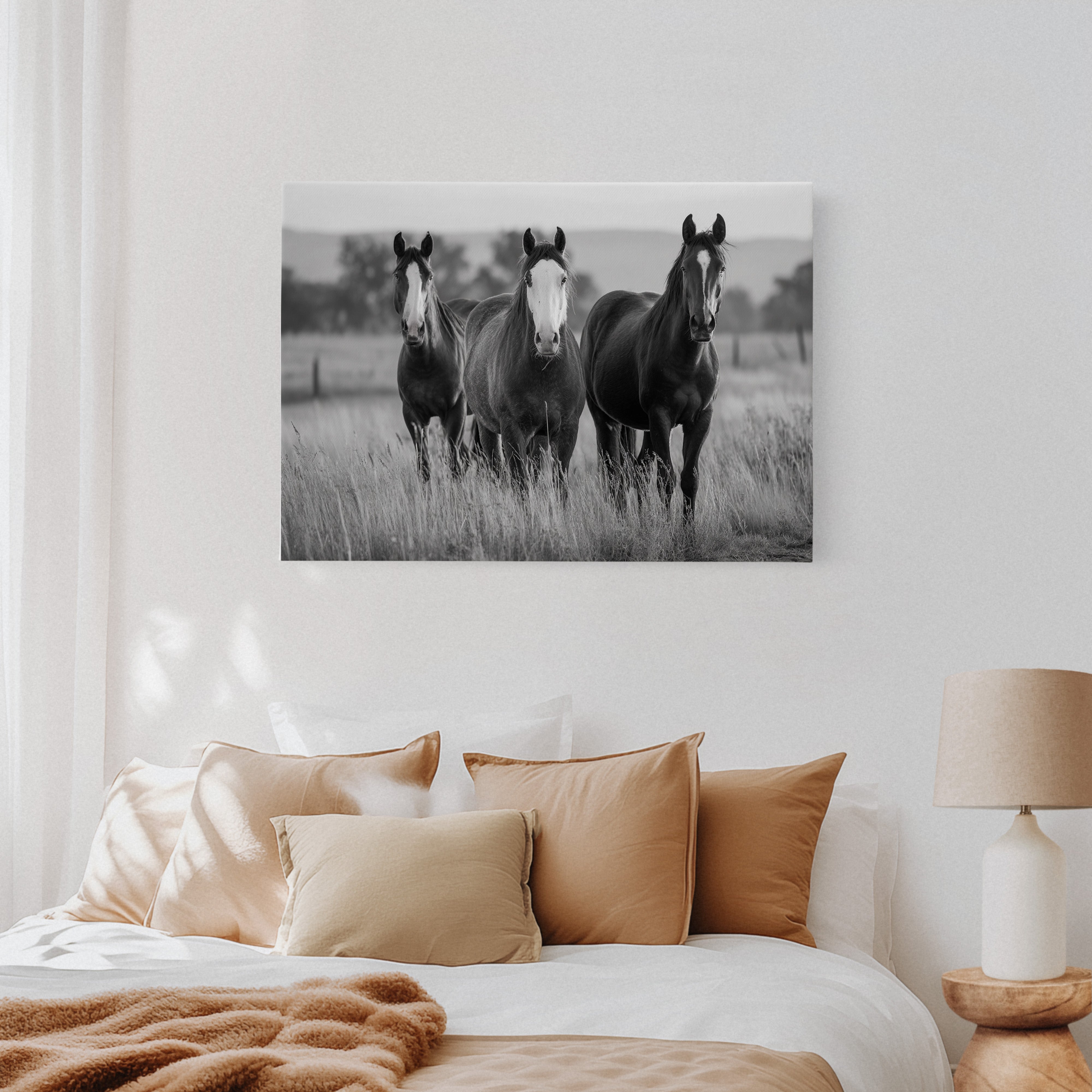 Three Mares Stand Among Prairie Grass