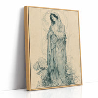 Madonna Among Peonies — Pre-Raphaelite Devotional Drawing