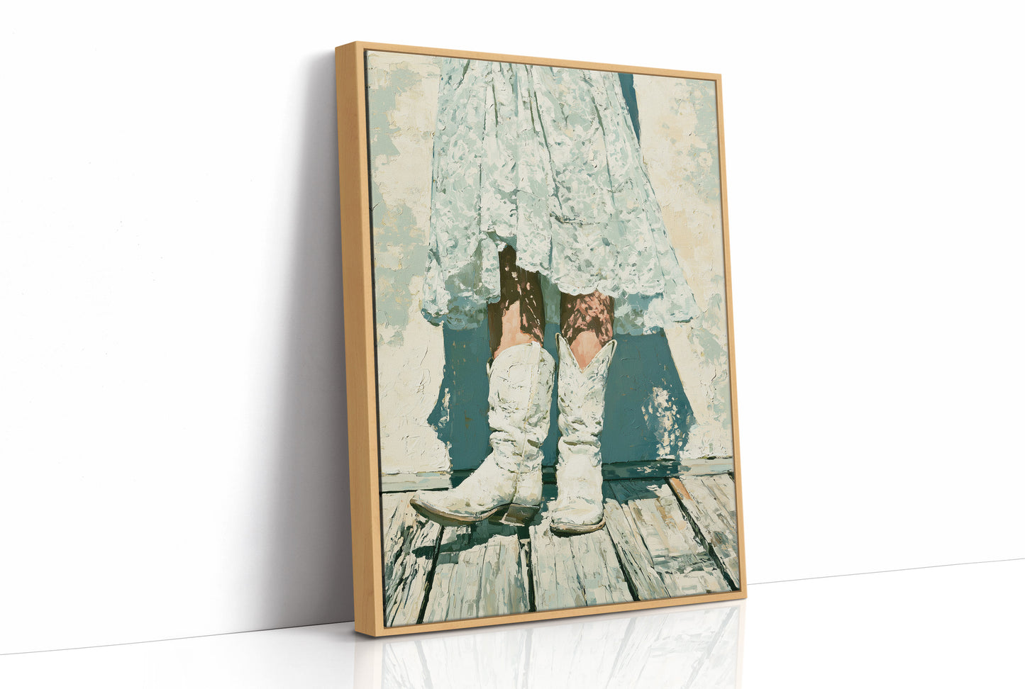Lace Hem, White Boots, Wooden Porch