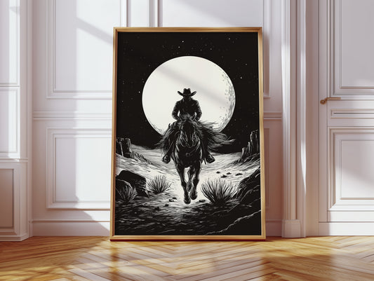 Lone Rider Under a Full Moon