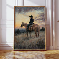 Evening Watch – Cowgirl and Horse at Sunset