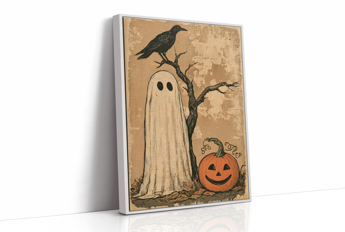 Ghost, Crow, and One Grinning Pumpkin