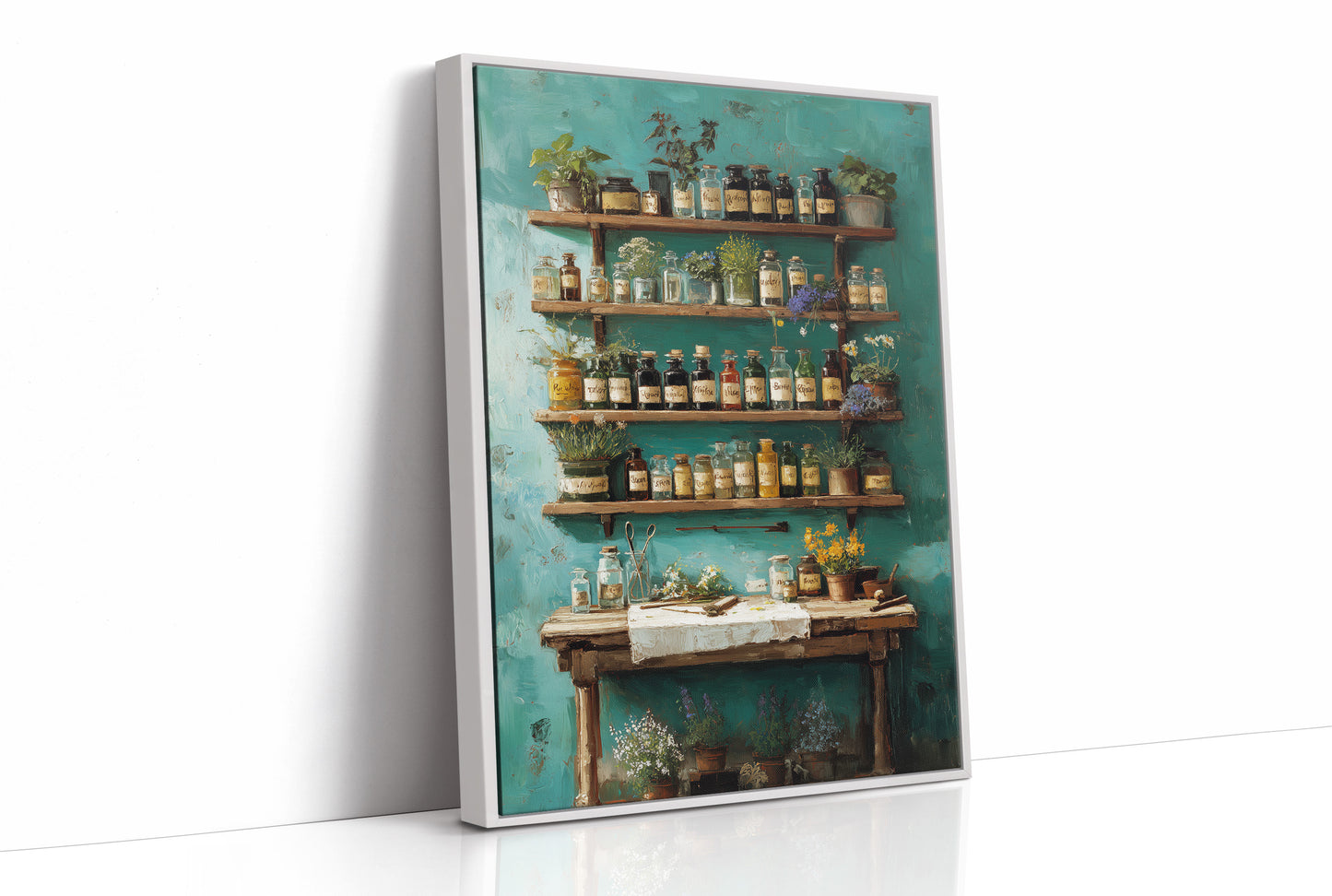 Apothecary Secrets Against Teal Walls