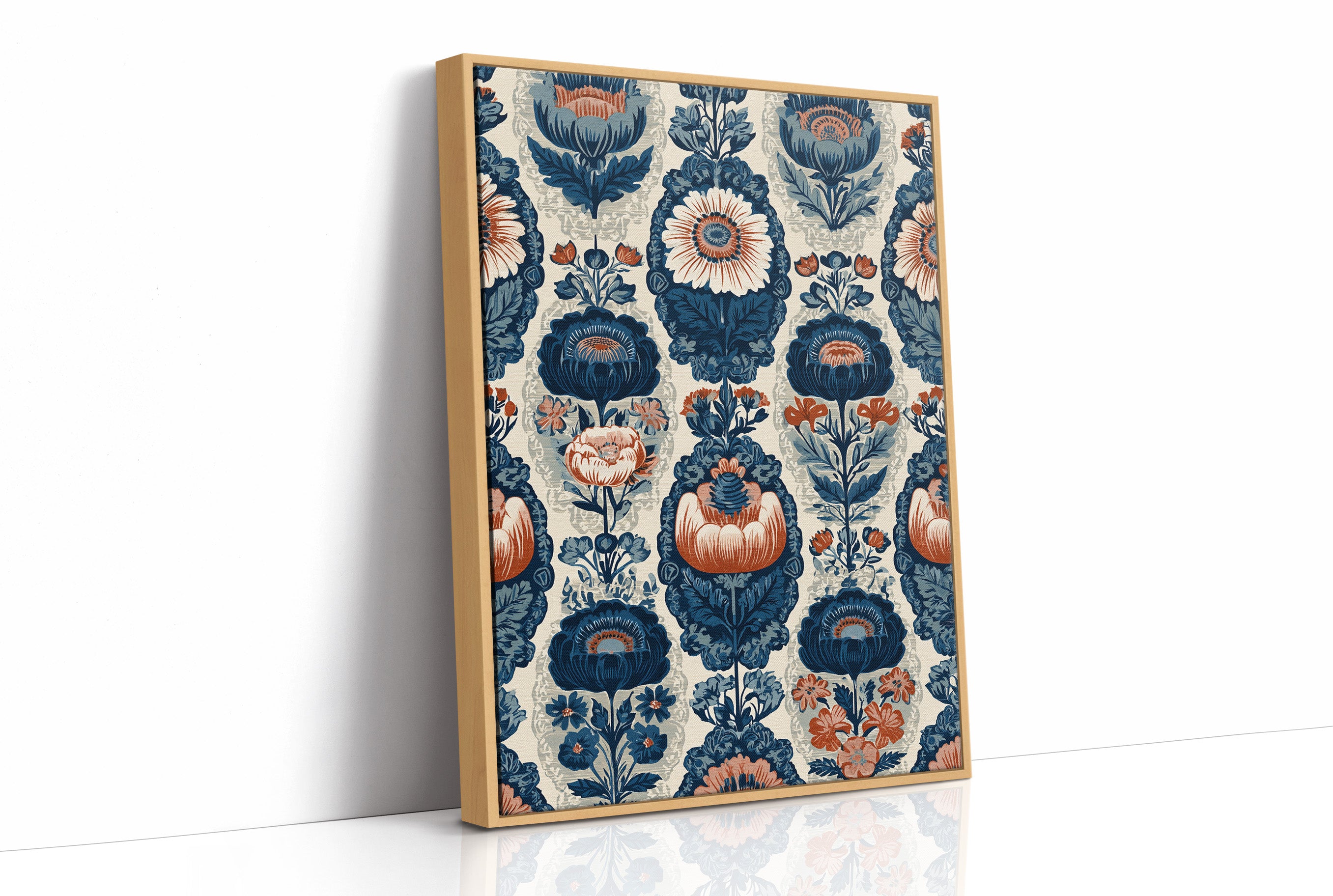 Navy Damask: A Jacobean Floral Repeat