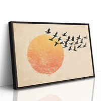 Minimalist Japanese Birds & Sun Print – Vintage Ink Illustration
