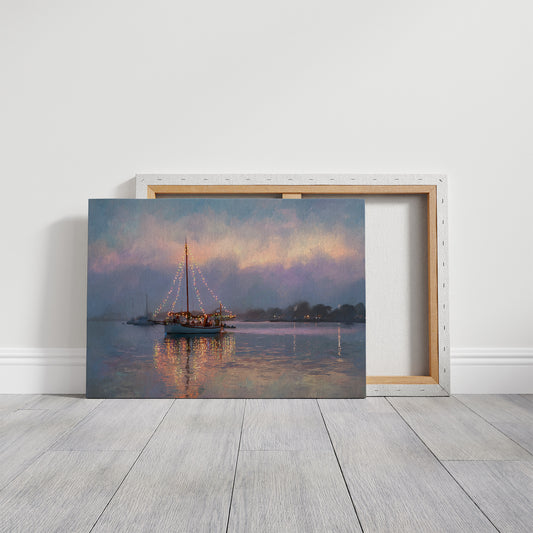 Harbor Lights Glow Against Dusk