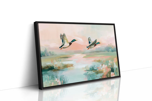 Mallards Glide Through Pastel Wetlands