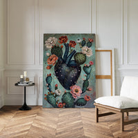Cactus Heart Bloom – Surreal Botanical Art, Dark Floral Wall Decor