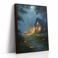 Autumn Cottage Under Midnight Fog